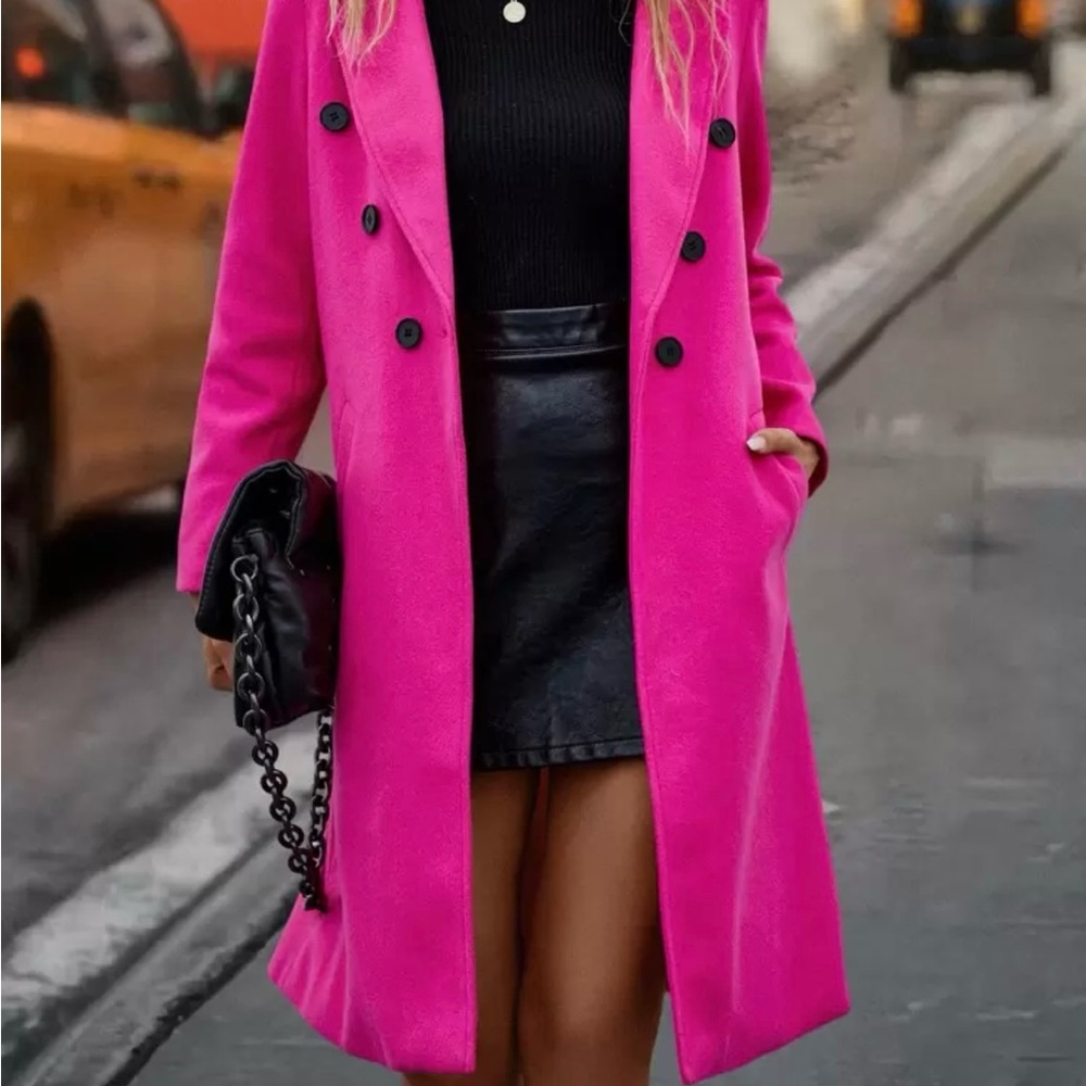 Women's Pink Double-Breasted Coat